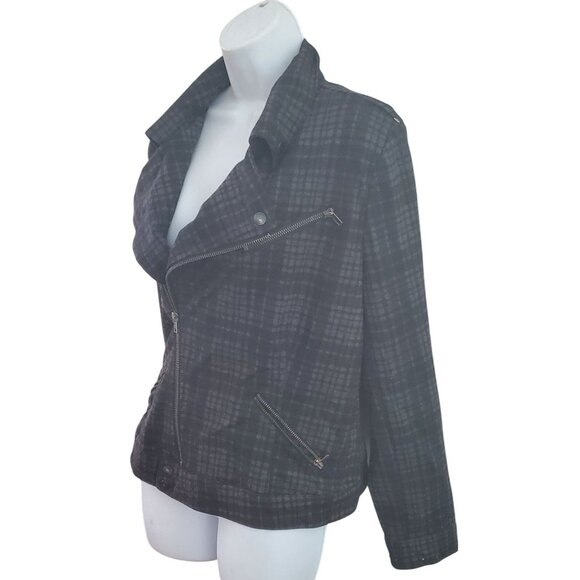 Liverpool Jeans Co Plaid Zip-Up Jacket With Asymmetrical Zipper For‎ Women - Picture 7 of 12
